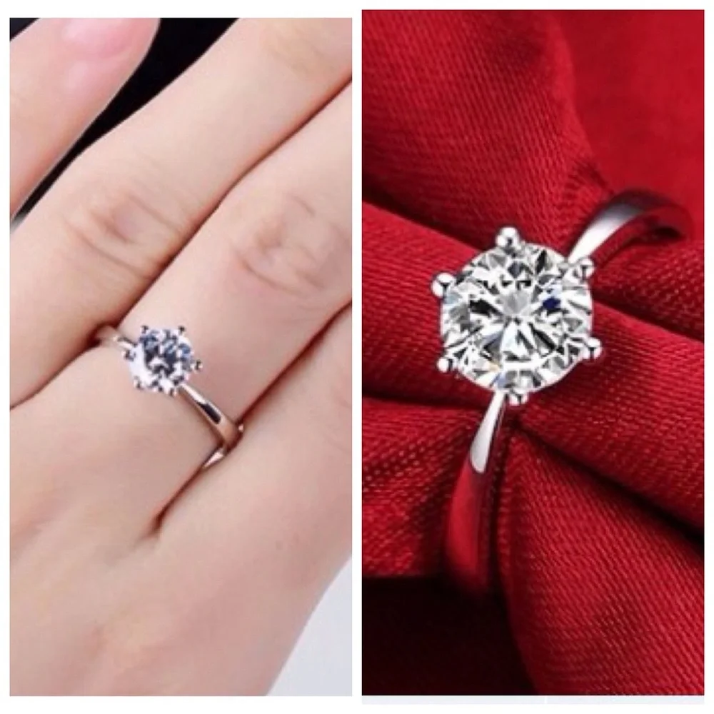 1 Carat CZ 6MM Silver Engagement Wedding Ring NEW